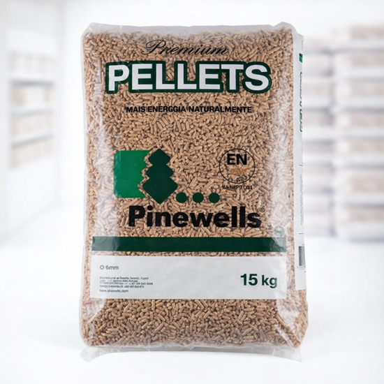 Pellets de Madeira Pinewells Palete 70 Sacos 15kg 1050kg Alta Eficiência
