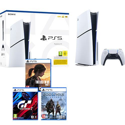 Pack Darty Consola Playstation PS5 Slim Standard - 1TB + The Last of Us: Parte I - PS5 + Gran Turismo 7 - PS5 + God of War Ragnarök - Edição Standard - PS5