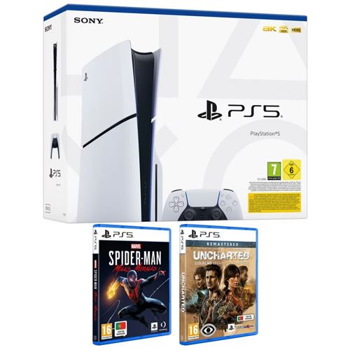 Consola Playstation PS5 Slim Standard + Spider-Man Miles Morales PS5 + Uncharted Collection - Legacy of Thieves PS5
