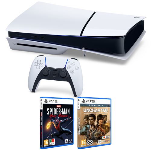 Consola Playstation PS5 Slim Standard + Spider-Man Miles Morales PS5 + Uncharted Collection - Legacy of Thieves PS5