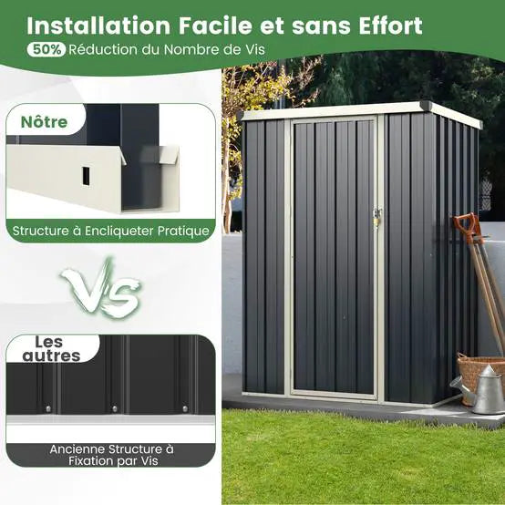Outdoor Metal Garden Shed 117x89x162cm with Lockable Door - Grey