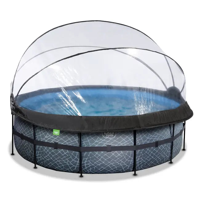 Piscina EXIT TOYS Redonda Ø488x122cm + Cúpula – Bomba de Areia + Escada – 8 Pessoas – 3 Cores