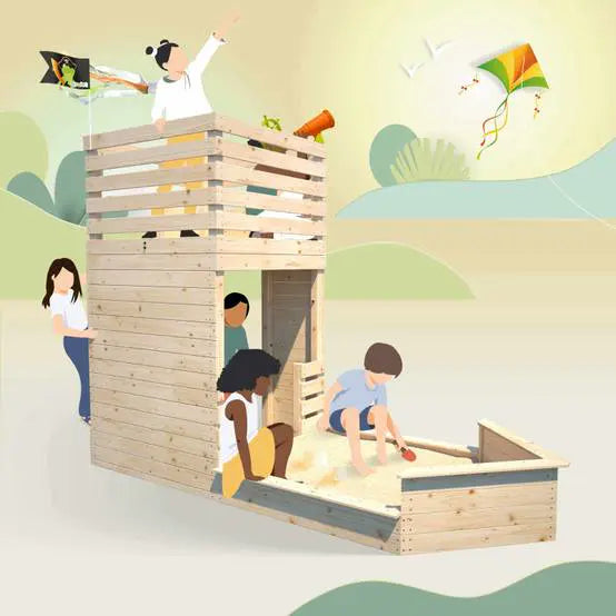 Pirate Tower Wooden Playhouse with Sandpit – SOULET – 3 to 12 Years – 6 Children