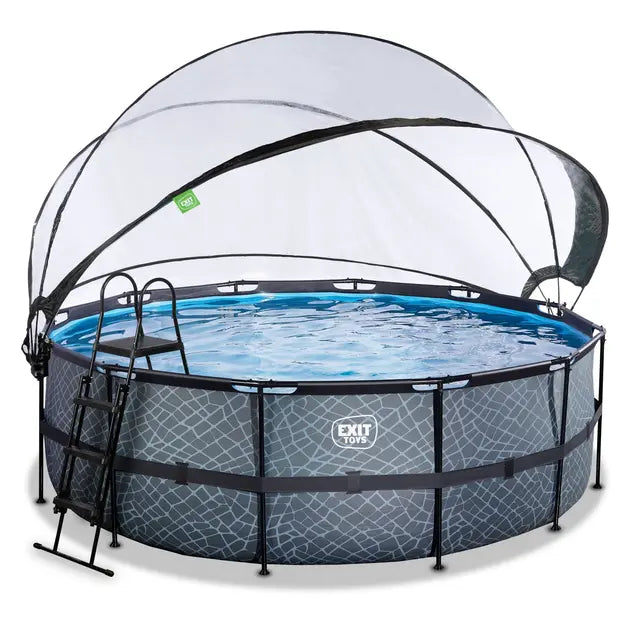 Piscina EXIT TOYS Redonda Ø488x122cm + Cúpula – Bomba de Areia + Escada – 8 Pessoas – 3 Cores