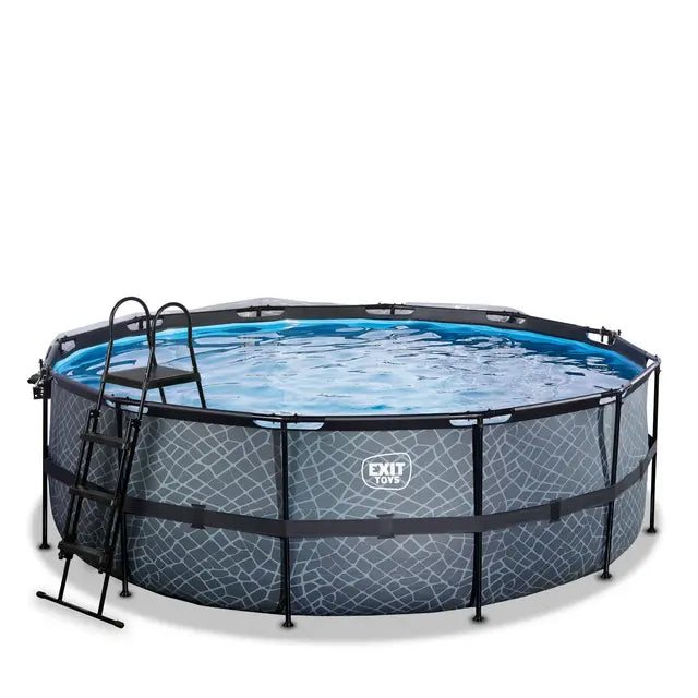 Piscina EXIT TOYS Redonda Ø488x122cm + Cúpula – Bomba de Areia + Escada – 8 Pessoas – 3 Cores