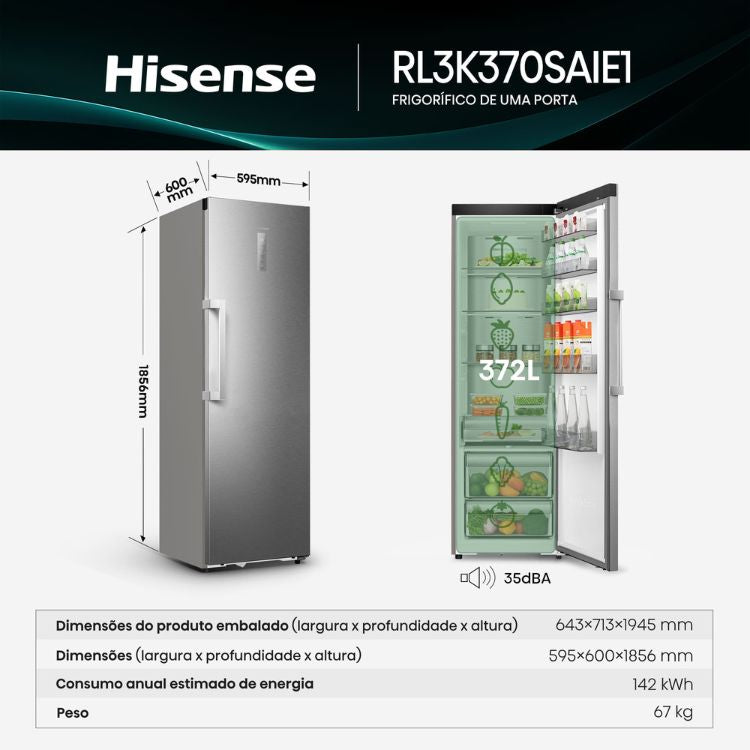 Frigorífico 1 Porta Hisense RL3K370SAIE1 372L Inox