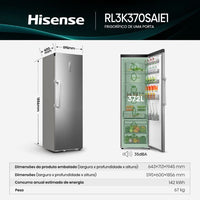 Frigorífico 1 Porta Hisense RL3K370SAIE1 372L Inox
