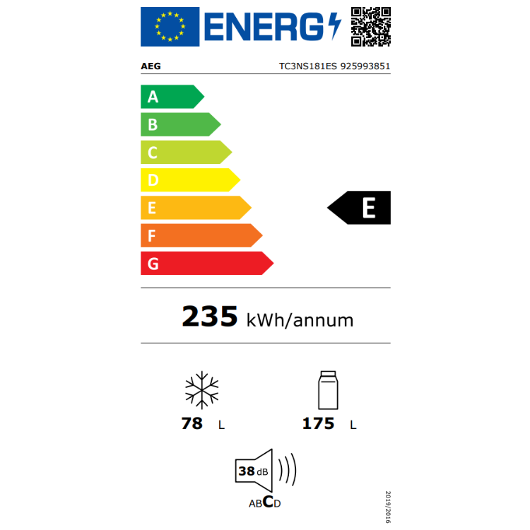 Frigorífico Combinado de Encastre AEG TC3NS181ES 257L