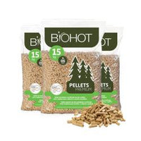 BIOHOT Pellets de Madeira de Pinho Certificados ENplus A1 Palete 65 Sacos x 15 kg Alto Poder Calorífico