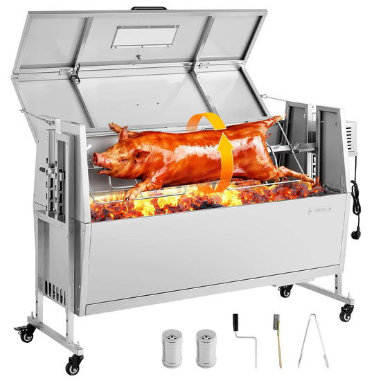 Churrasqueira Giratória VEVOR 38W em Inox para Porco e Cordeiro 60kg