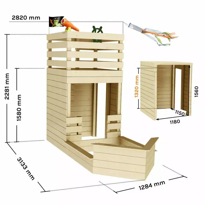 Pirate Tower Wooden Playhouse with Sandpit – SOULET – 3 to 12 Years – 6 Children
