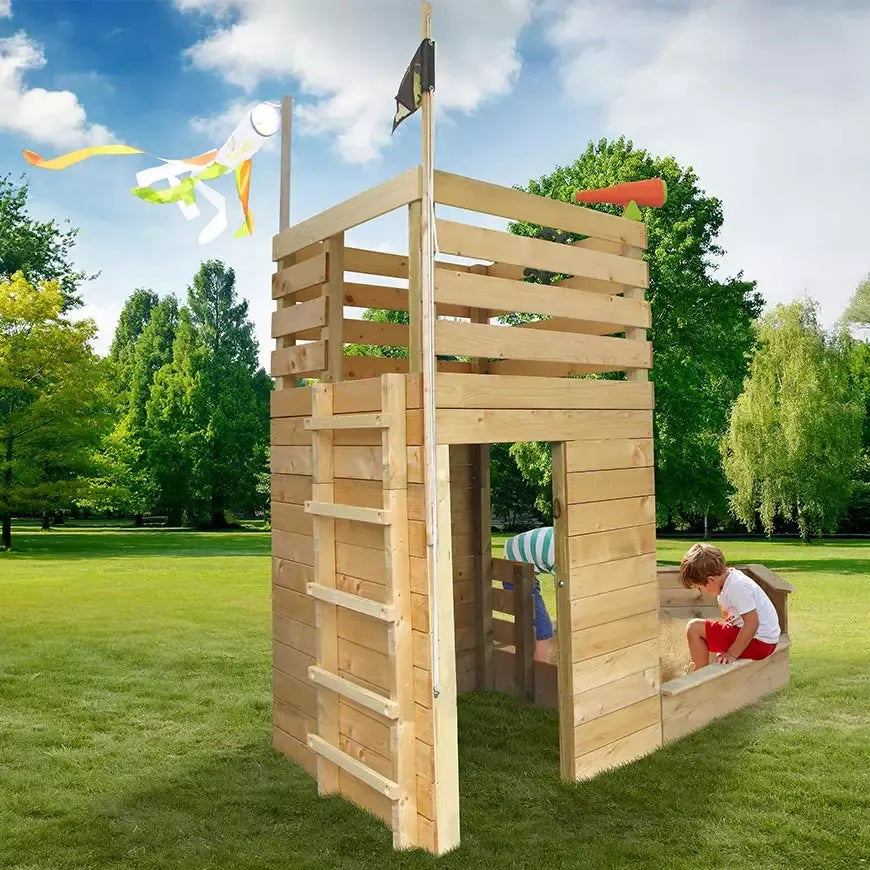 Pirate Tower Wooden Playhouse with Sandpit – SOULET – 3 to 12 Years – 6 Children